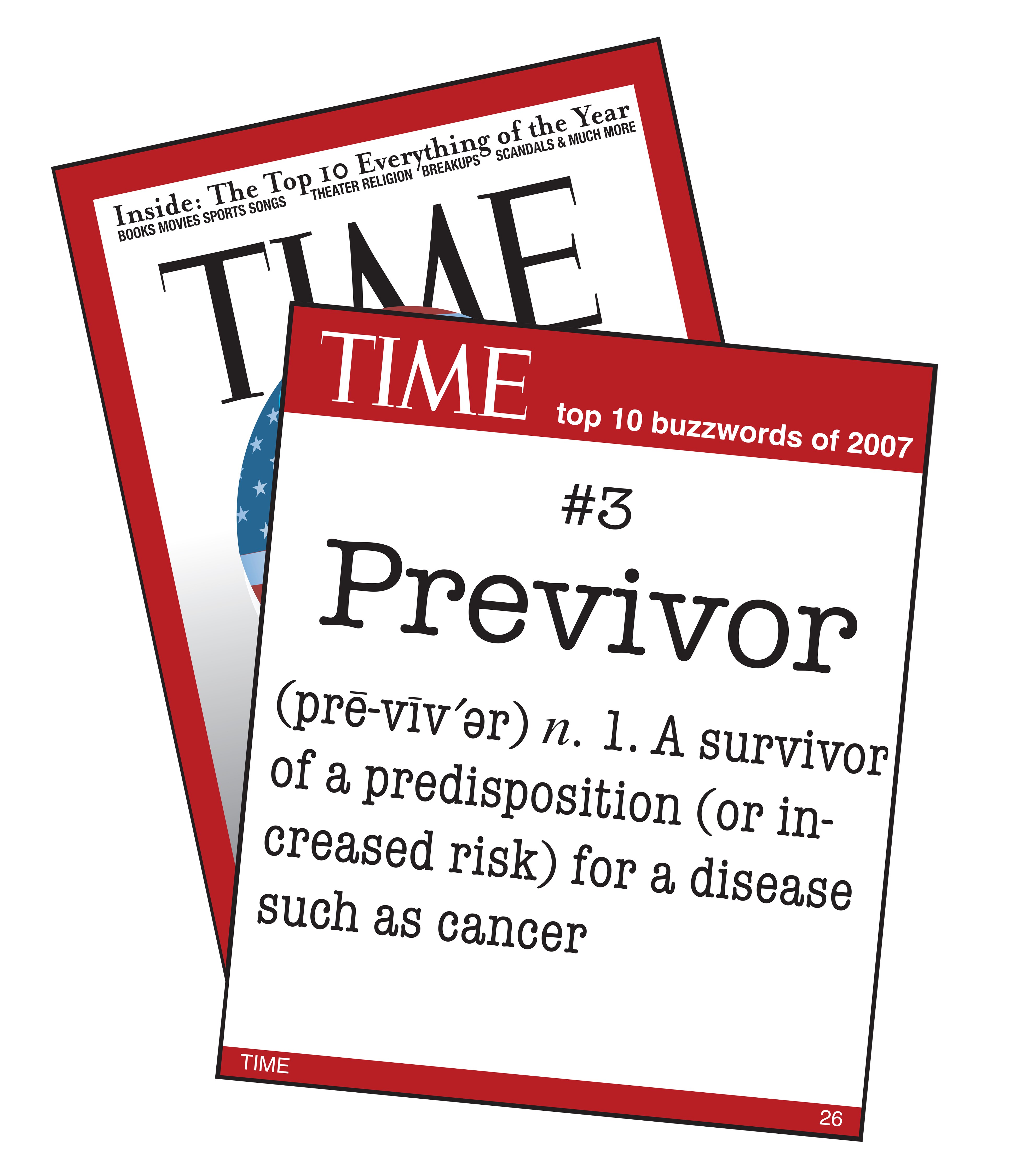 Image of a magazine with the definition of the word "previvor"